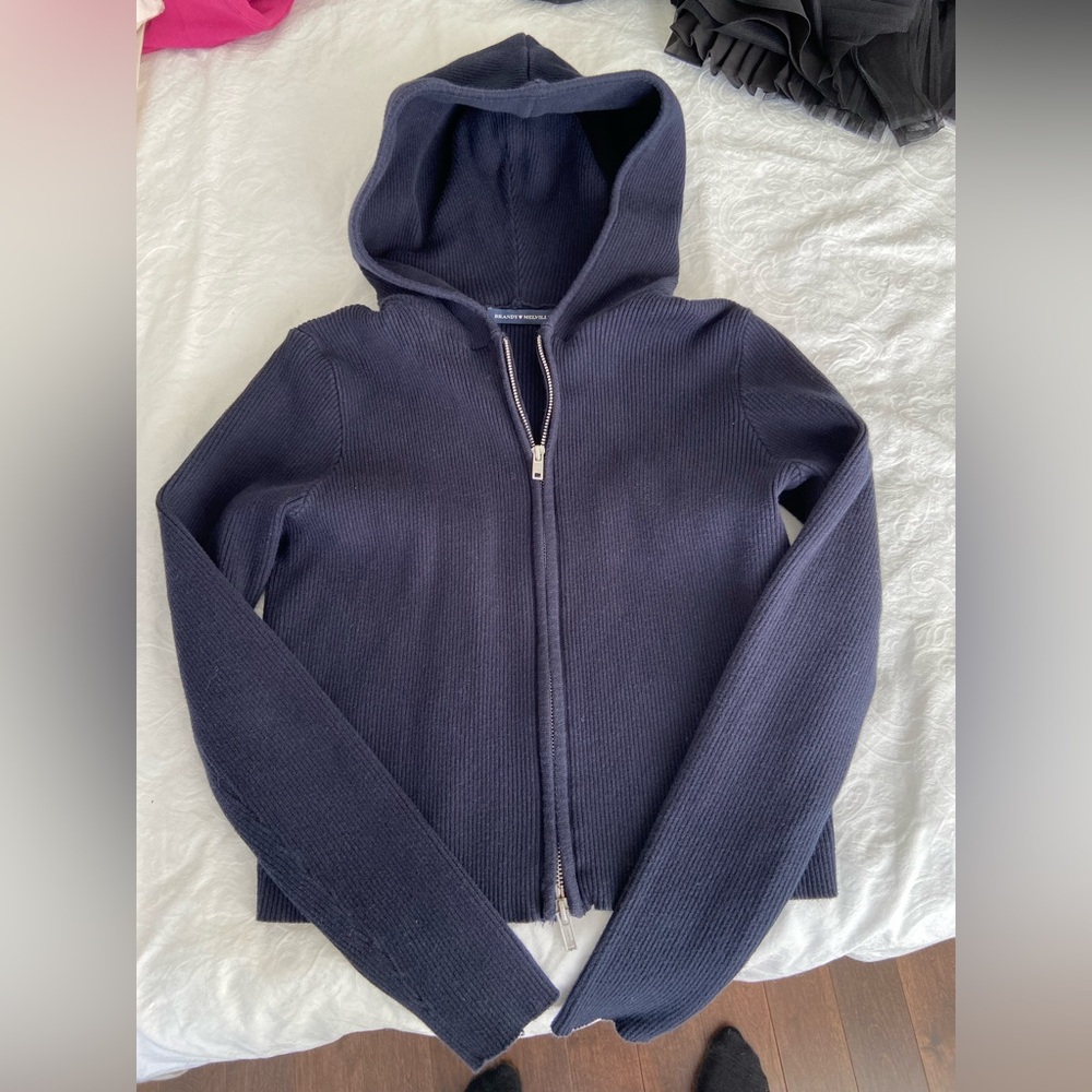Brandy melville navy knit zip up hoodie